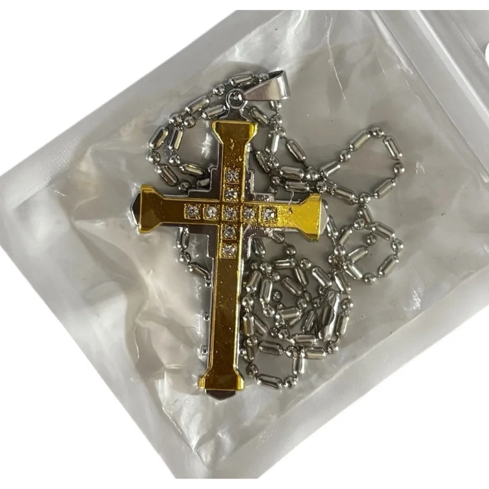 Vintage Style Golden Cross Necklace with Zirconia Accents
